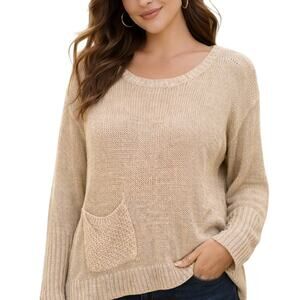 Sparrow Knit Pocket Sweater Womens Small Cream Linen Oversized Anthropologie